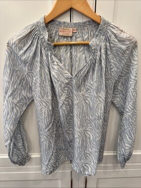Rungolee Light Blue Zebra-Print Peasant Blouse
